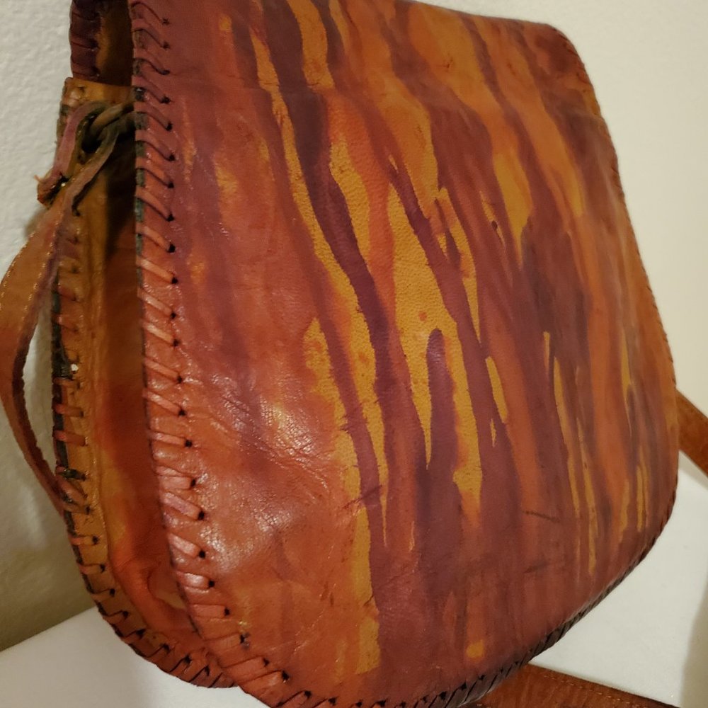 western boho cowgirl leather bag camo brown tan purple hippie tie dyed crossbody - Picture 3 of 4